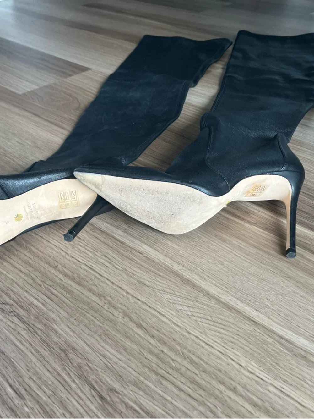 Stuart Weitzman Black Over-the-Knee Pointed Toe Stiletto Boots - Picture 2 of 8